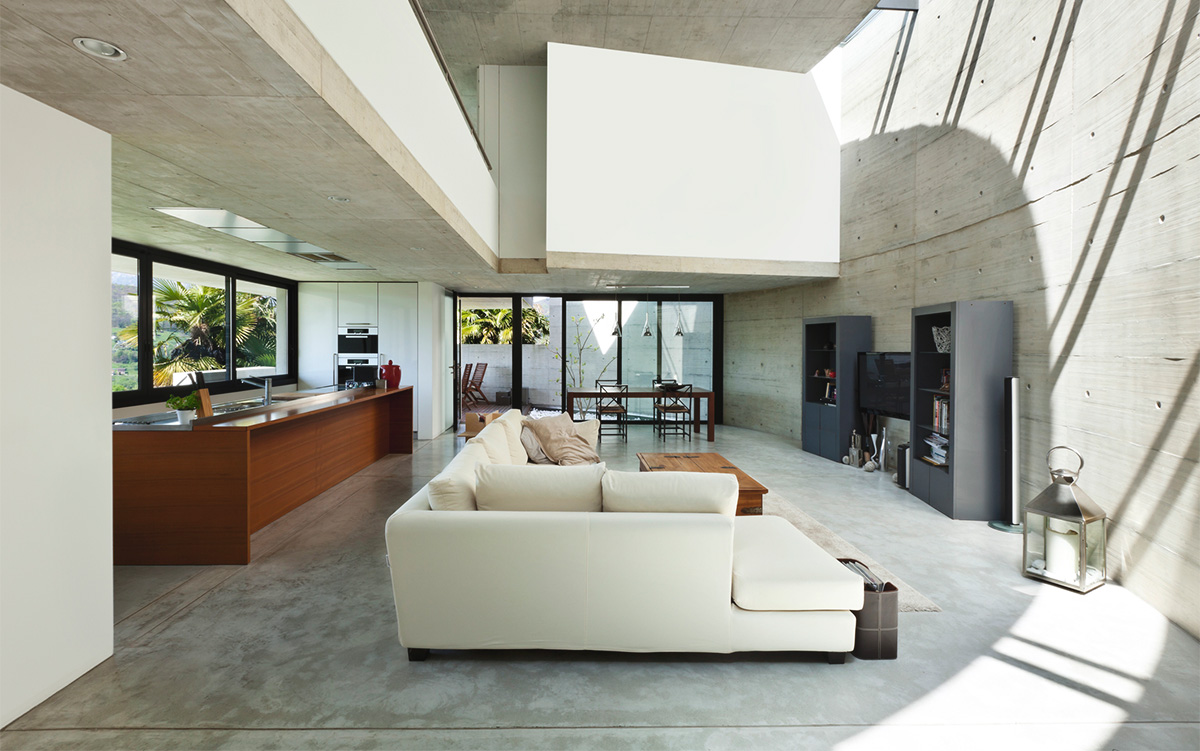 Living Room with Concrete Decor