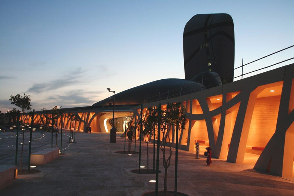 King Abdulaziz Center for World Culture at dusk
